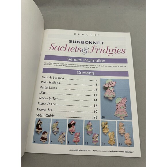 Sunbonnet Sachets Fridgies Magnets Dolls Annies Attic Quirole Crochet Pattern - Picture 3 of 3